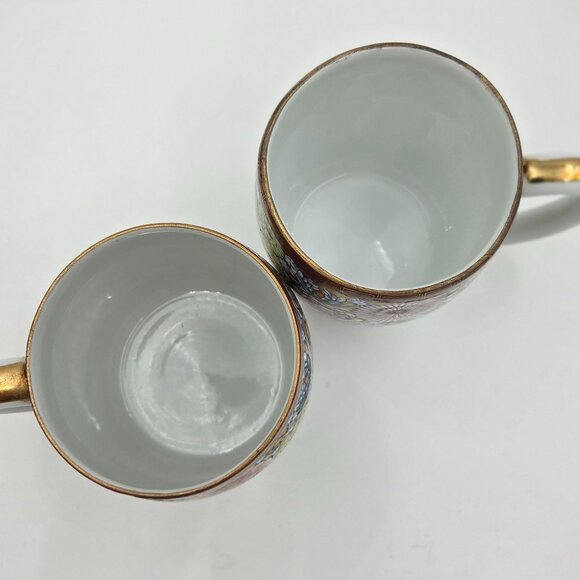 Kutani Yaki Hanazume Handpainted Floral Gosai-de Gold Trim Set 2 Coffee Tea Cup - Picture 6 of 7